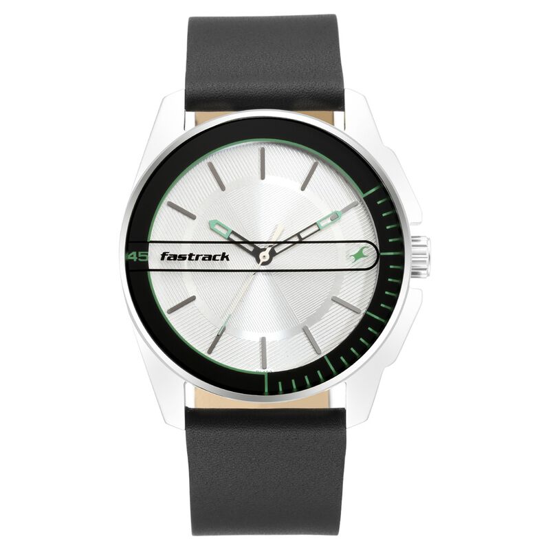 Fastrack Wear Your Look Quartz Analog Silver Dial Leather Strap Watch for Guys
