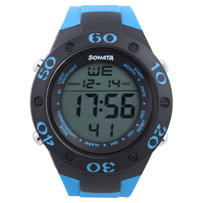 SONATA  SF Digital Dial Black Plastic Strap Watch for Men NN77035PP01w