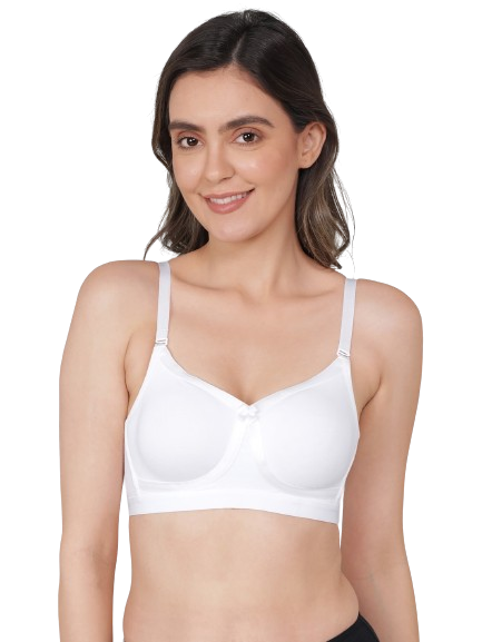 Women's Wirefree Non Padded Super Combed Cotton Elastane Stretch Full Coverage Everyday Bra with Detachable Straps and Double Layered Cup - White