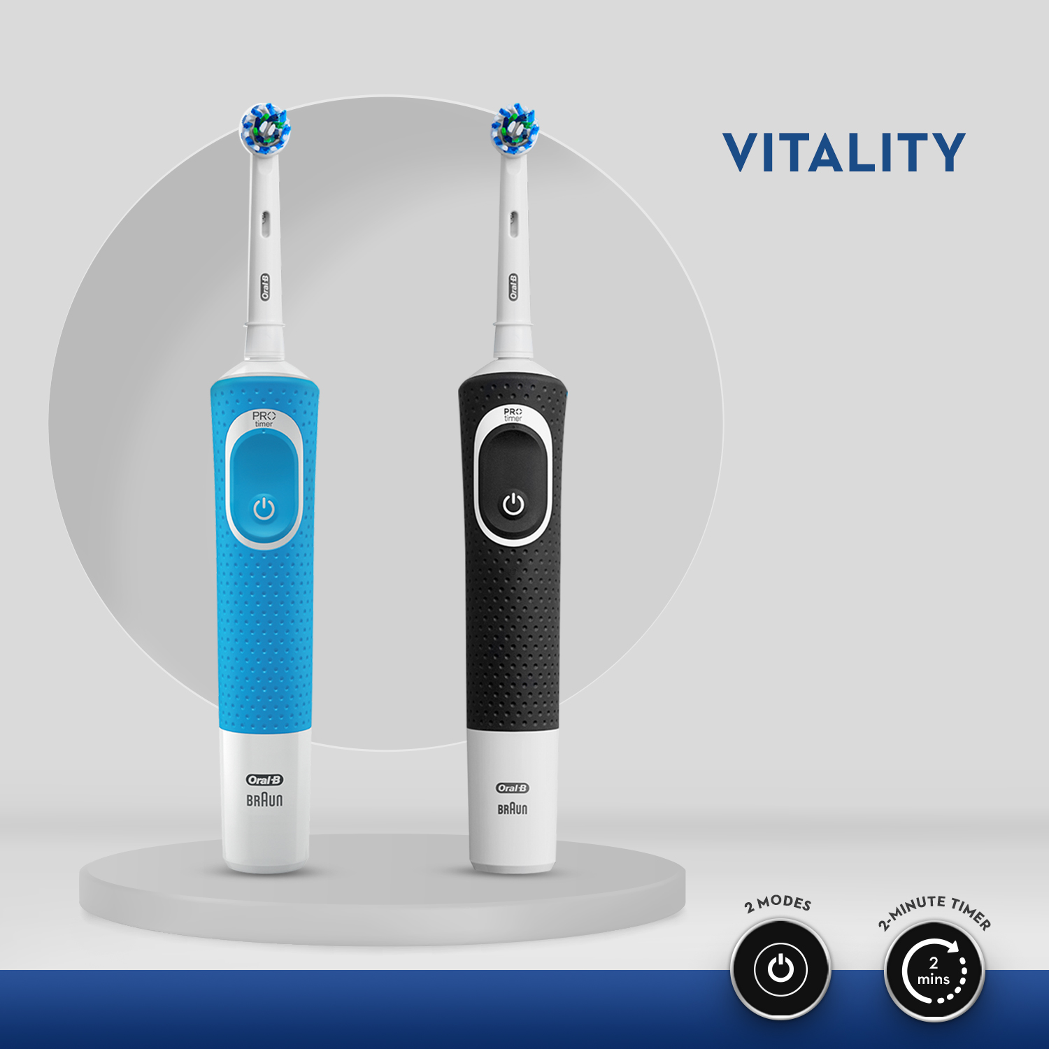 Oral B Vitality 100 Blue Criss Cross Electric Rechargeable Toothbrush Powered by Braun and Oral B Vitality 100 Black Criss Cross Electric Rechargeable Toothbrush Powered by Braun