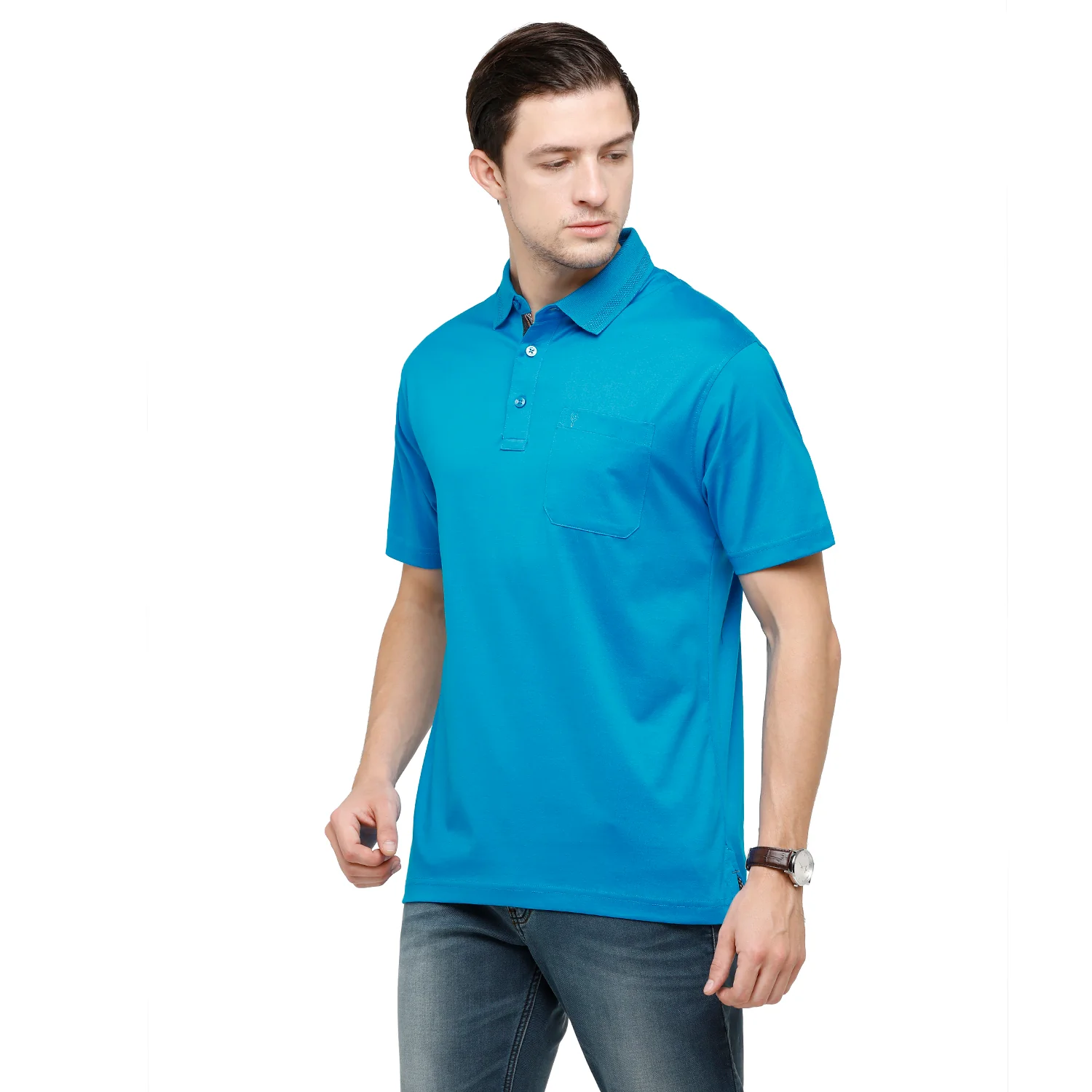 T-shirt Classic Polo Men's Solid Polo Neck Authentic Fit 100% Cotton T-Shirt | Sedos - Pro Blue