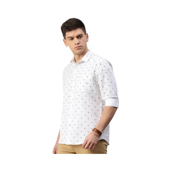 Classic Polo Men's Cotton Full Sleeve Printed Slim Fit Polo Neck White Color Woven Shirt | So1-25 A