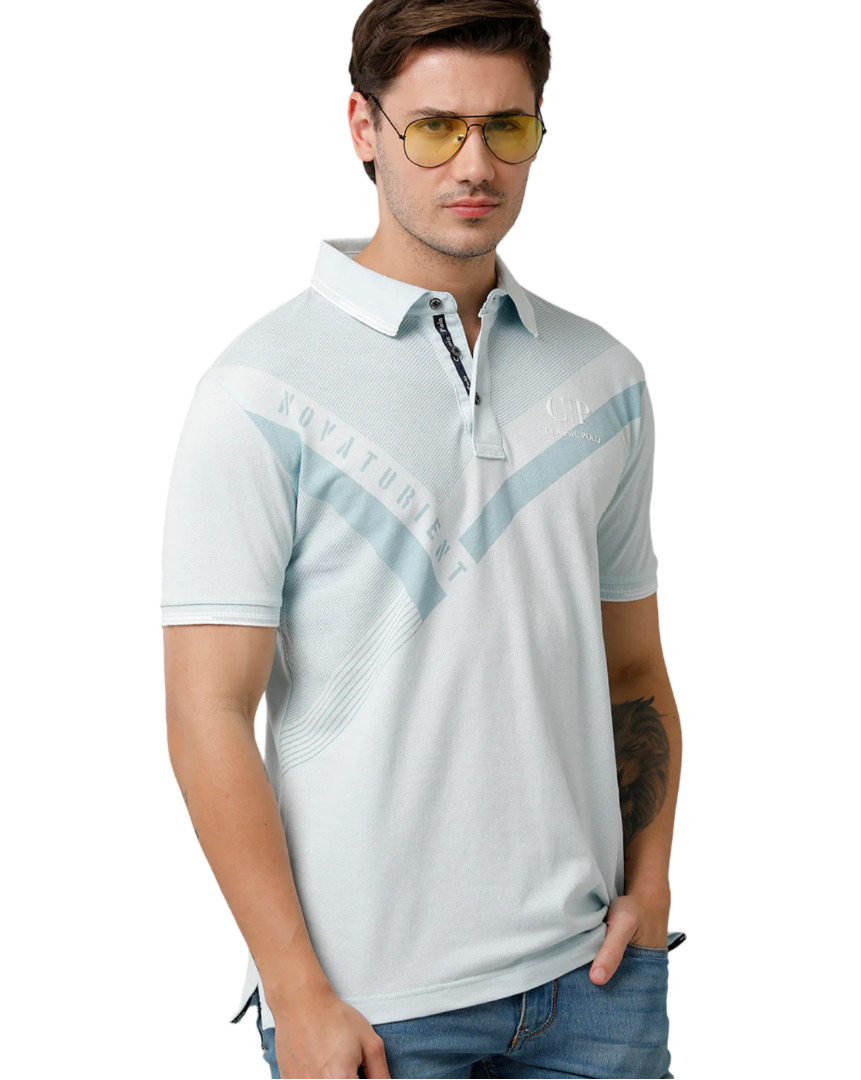 T-shirt Classic Polo Men's Cotton Half Sleeve Printed Slim Fit Polo Neck White Color T-Shirt | Vivid Polo - 01 A