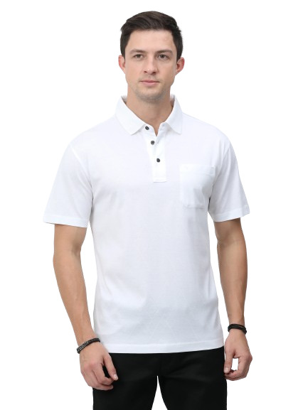 Classic Polo Mens Cotton Half Sleeves Solid Authentic Fit Polo Neck White Color T-Shirt | Rare - 06 A Af P