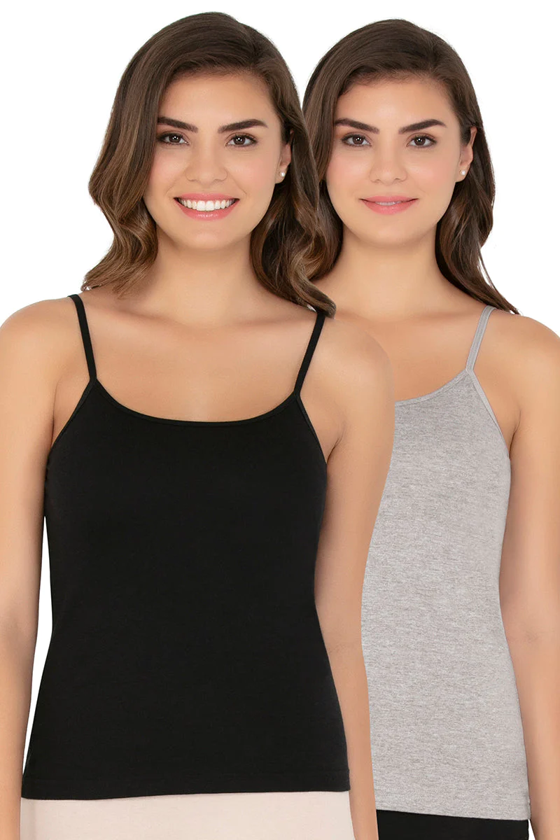 Solid High Coverage Round Neck Cotton Camisole (Pack of 2)