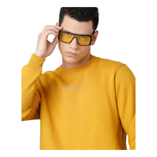 Classic Polo Mens Cotton Blend Full Sleeve Solid Slim Fit Yellow Color Round Neck Sweat Shirt | Cpss - 414 G