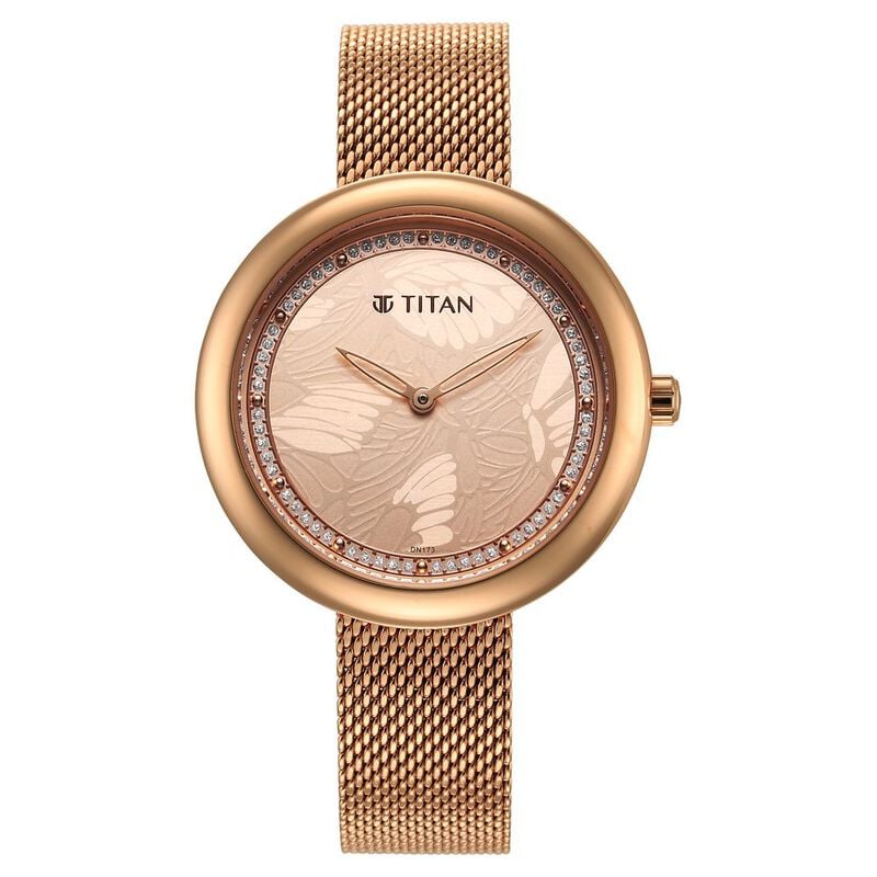 Glitz Rose Gold Dial Stainless Steel Strap Watch for Women