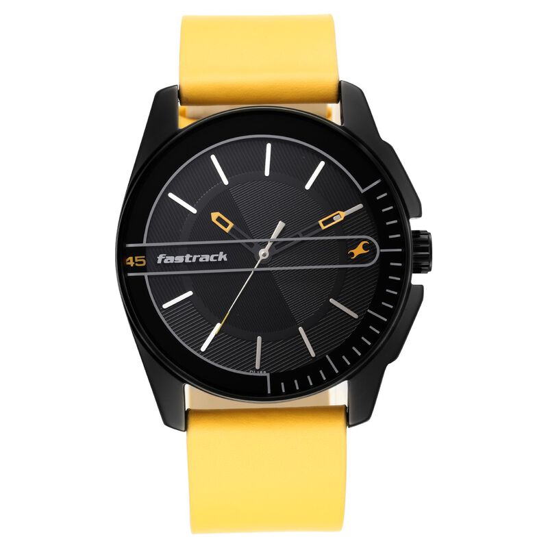 Fastrack Wear Your Look Quartz Analog Black Dial Leather Strap Watch for Guys