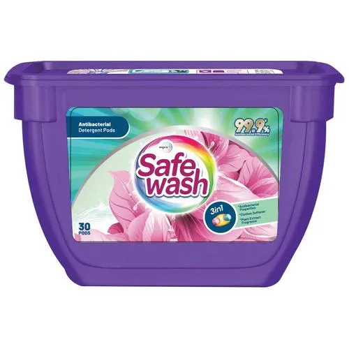 Safewash Anti Bacterial Liquid Detergent Pods - For Front & Top Load Washing Machines, 30 pcs Box