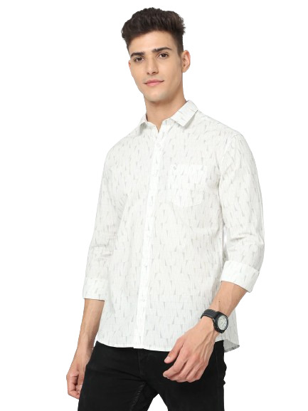 Classic Polo Men's Cotton Full Sleeve Printed Slim Fit Polo Neck White Color Woven Shirt | So1-150 A
