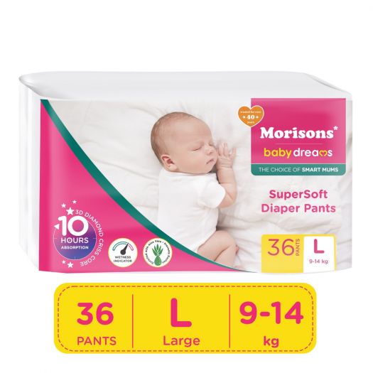 J L Morison Morisons Baby Dreams Super Soft Diaper Pants - Large - L (36 Pieces)