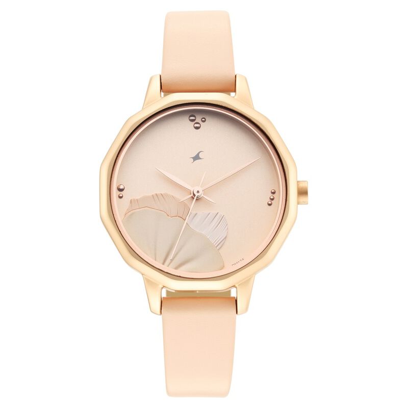 Fastrack Uptown Retreat Quartz Analog Rose Gold Dial Leather Strap Watch for Girls