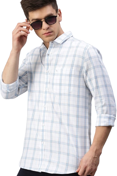 Classic Polo Men's Cotton Full Sleeve Checked Slim Fit Polo Neck White Color Woven Shirt | So1-95 A