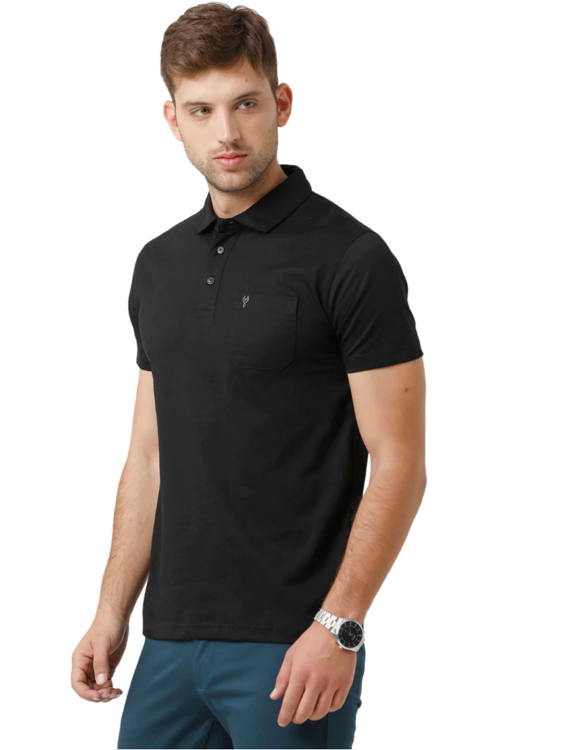 T-shirt Classic Polo Mens Cotton Solid Half Sleeve Slim Fit Polo Neck Black Color T-Shirt | Unico 74 B