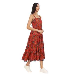 Divena Red Floral Printed Cotton Dress Plus Size