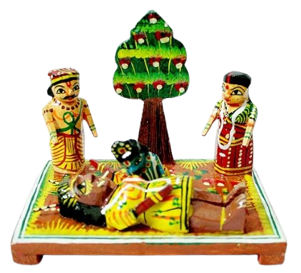 Wooden Krishna Putana Wadh Leela Idol (Height -10cm) (Width-13cm)