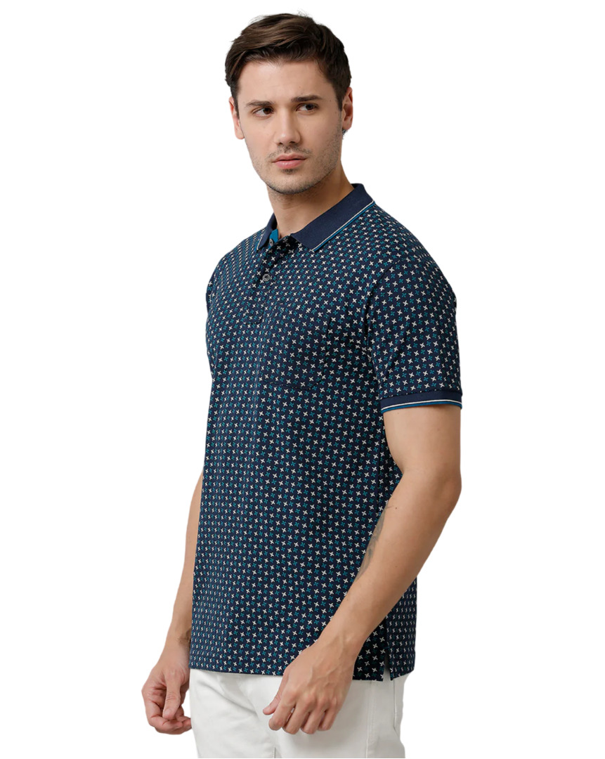 T-shirt Classic Polo Men's Cotton Half Sleeve Printed Slim Fit Polo Neck Navy Color T-Shirt | Beau - 203 A