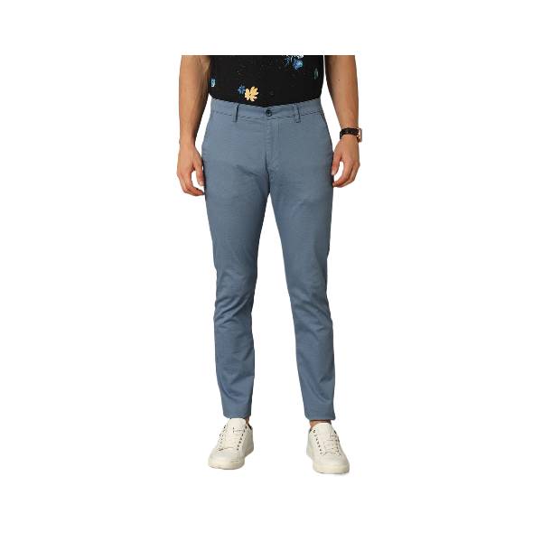 Classic Polo Men's 100% Cotton Moderate Fit Solid Blue Color Trouser | TO1-34 C-BLU