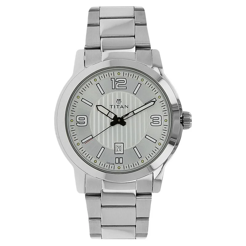 Titan Quartz Analog Silver Dial Stainless Steel Strap Watch for Men