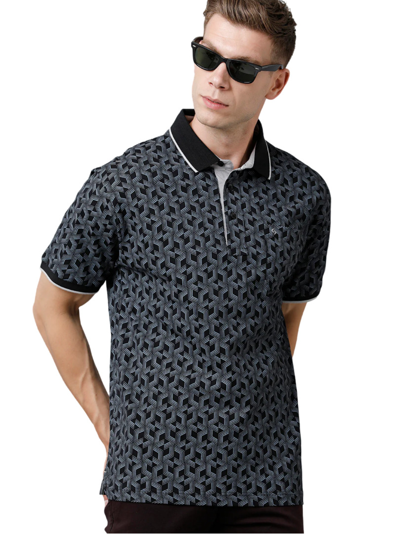 T-shirt Classic Polo Men's Cotton Half Sleeve Printed Authentic Fit Polo Neck Black Color T-Shirt | Carve Polo - 10 B