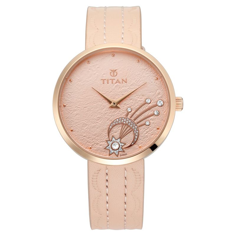Titan On Trend Rose Gold Dial Analog Leather Strap watch for Women