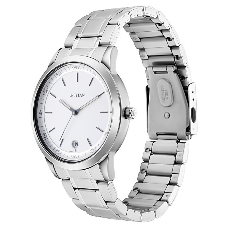 Titan Men s Timeless Style Watch Refined White Dial and Metal Strap