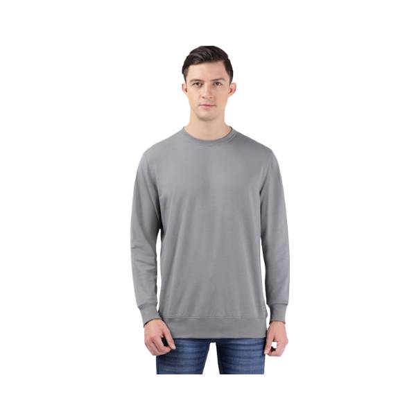 Men's Super Combed Cotton French Terry Solid Sweatshirt with Ribbed Cuffs - Performance Grey