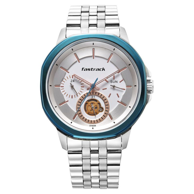 Fastrack Exuberant Quartz Multifunction Silver Dial Stainless Steel Strap Watch for Guys