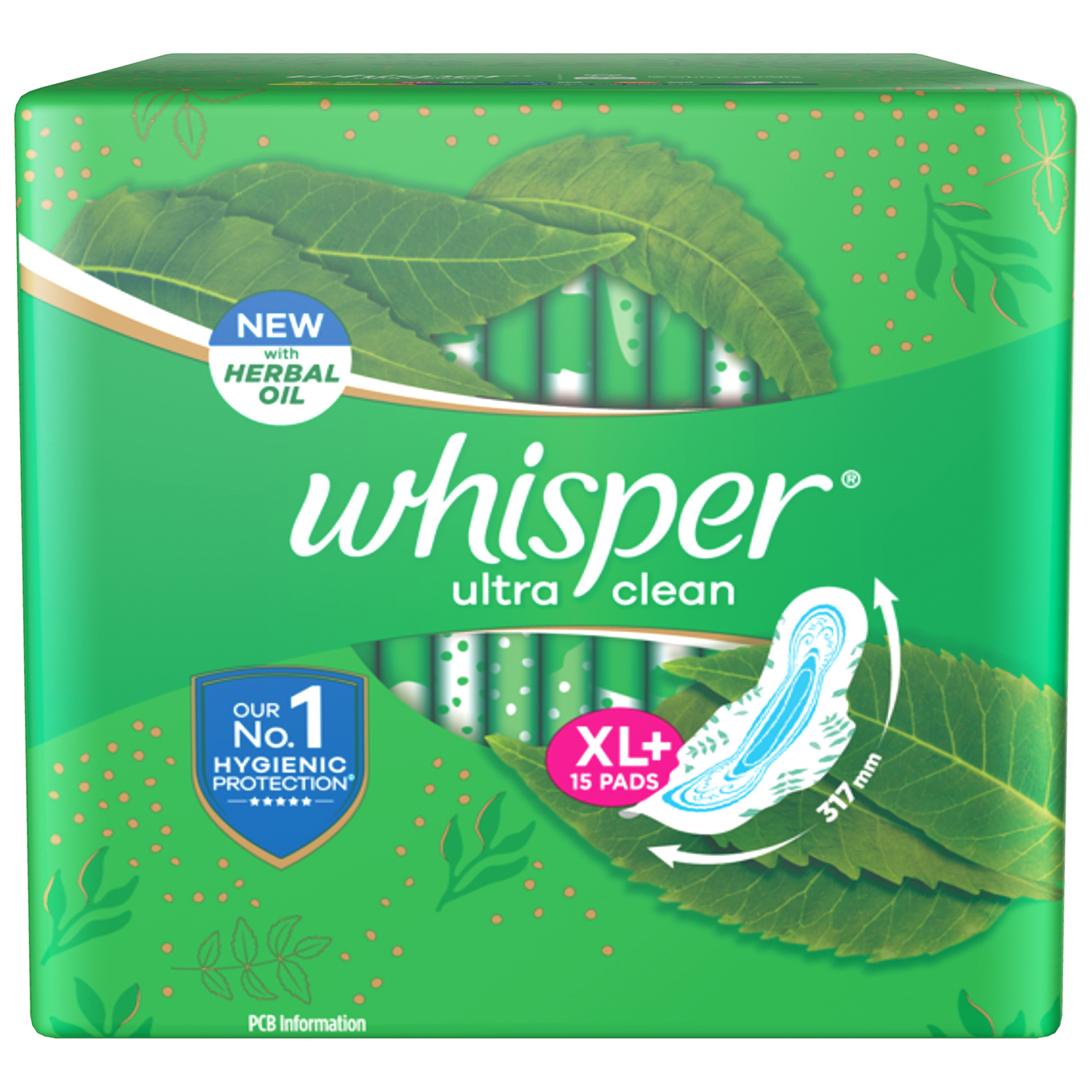 Whisper Ultra Clean Sanitary Pads for Women, XL+ 15 Napkins