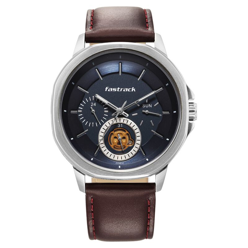Fastrack Exuberant Quartz Multifunction Blue Dial Leather Strap Watch for Guys