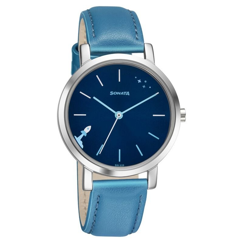 Sonata Play Blue Dial Women Watch With Leather Strap NR8164SL06