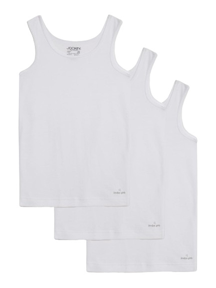 Jockey Girl's Super Combed Cotton Rib Solid Inner Tank Top - White(Pack of 3)