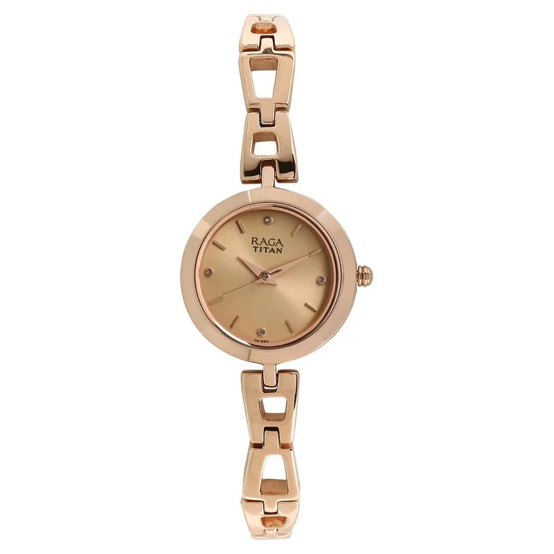 Titan Raga Beige Dial Women Watch With Metal Strap