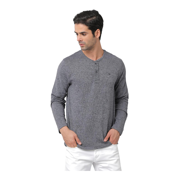 Classic Polo Mens Cotton Solid Slim Fit Full Sleeve Round Neck Grey Color T-Shirt | Verno 309c
