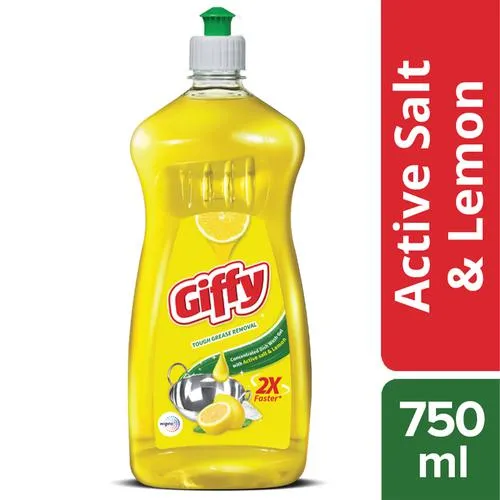 Giffy 2X Faster Concentrated Liquid Dish Wash Gel - With Active Salt & Lemon, 750 ml