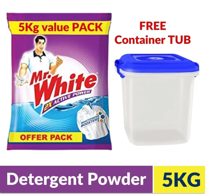 Mr.White Detergent Powder 5KG + Free Tub/Container