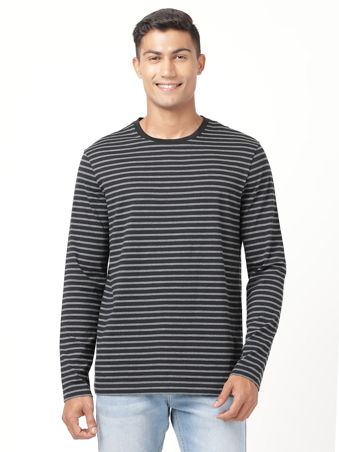 Men's Super Combed Cotton Rich Striped Round Neck Full Sleeve