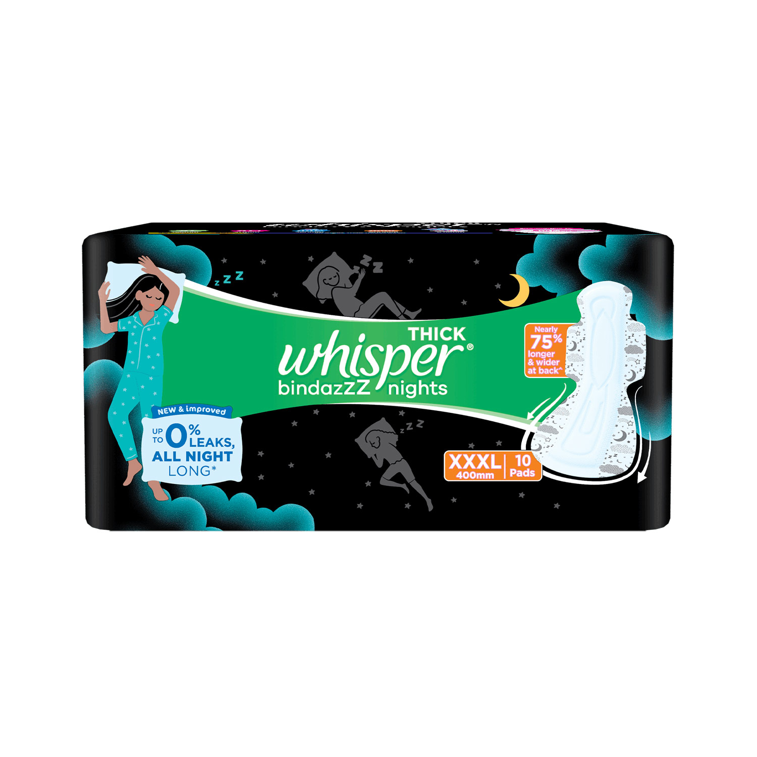 Whisper Sanitary Pads - XXXL Wings, Ultra Nights 10 pcs