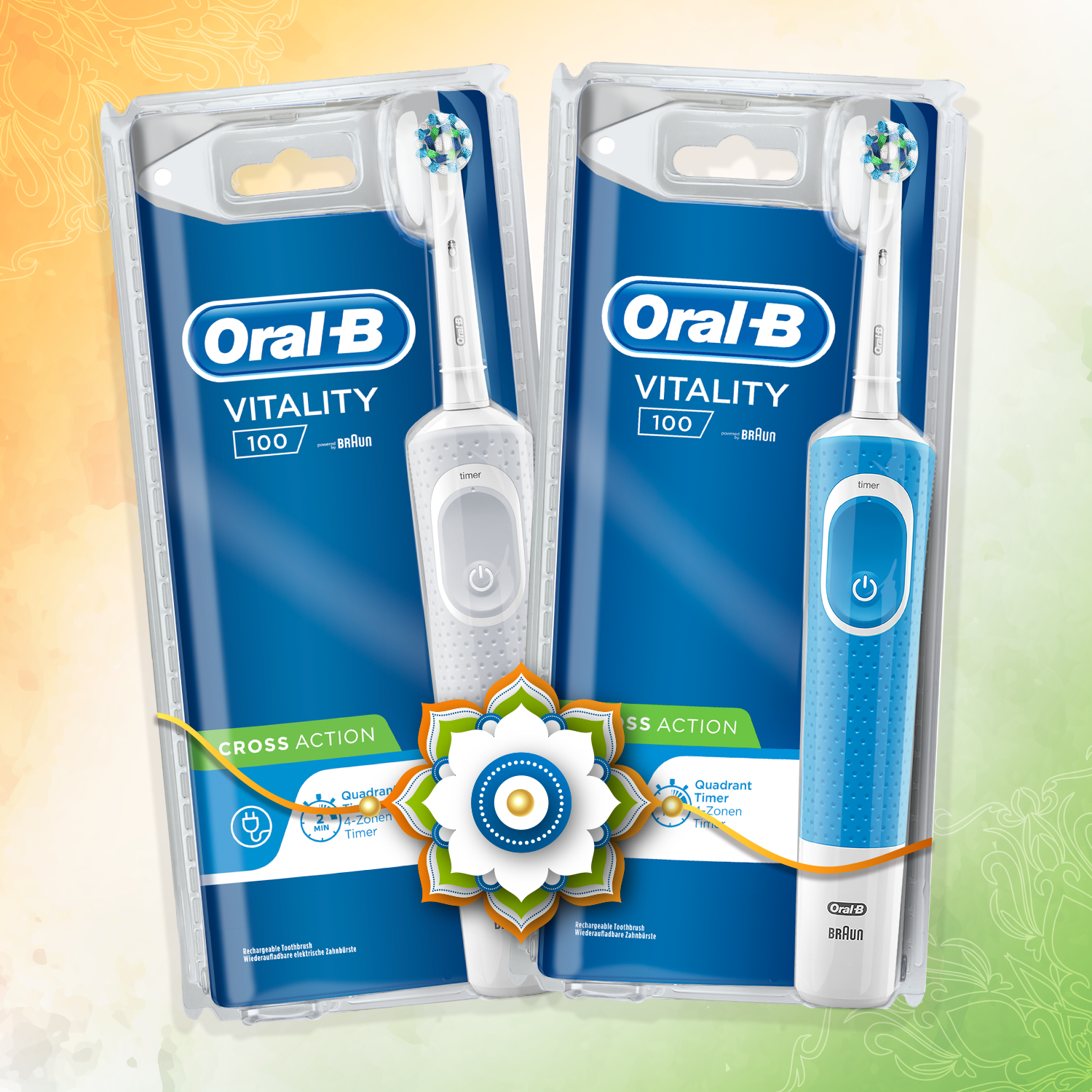 Oral B Vitality 100 White Criss Cross Electric Rechargeable Toothbrush Powered By Braun with Oral B