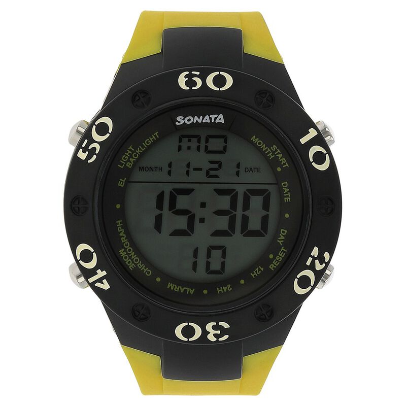 SONATA SF Digital Dial Yellow Plastic Strap Watch for Men NM77035PP03A