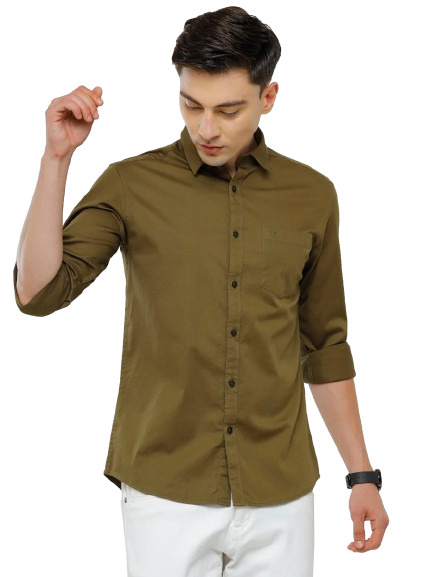 Classic Polo Men's Cotton Olive Solid Full Sleeve Shirt - Zeus Olive