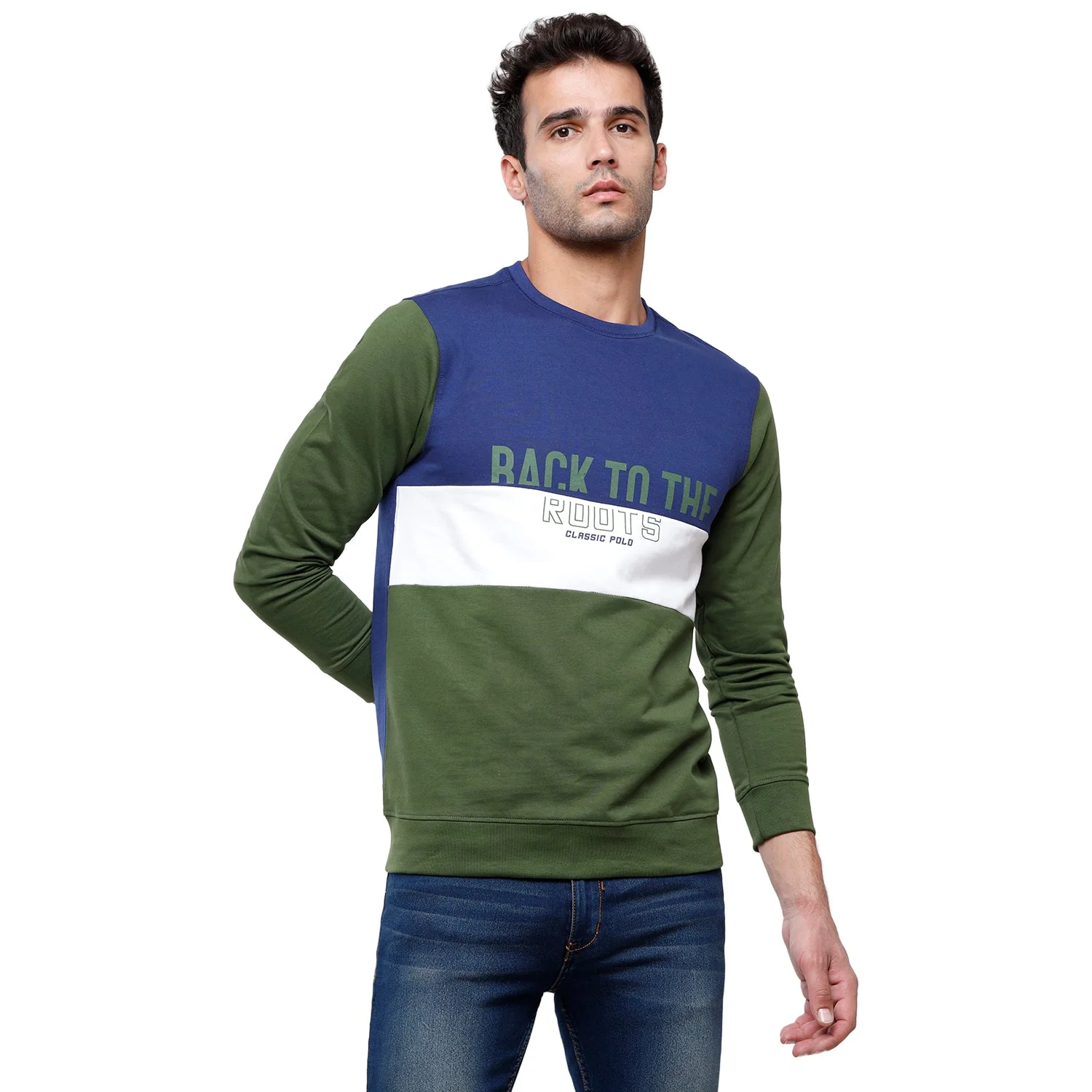 Classic Polo Men's Color Block Full Sleeve Green & Blue Sweat Shirt - CPSS-314 A