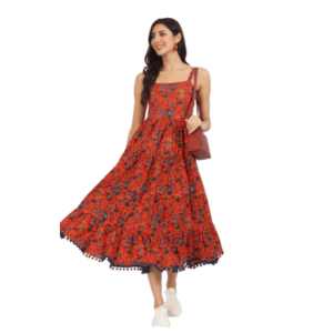 Divena Red Floral Printed Cotton Dress