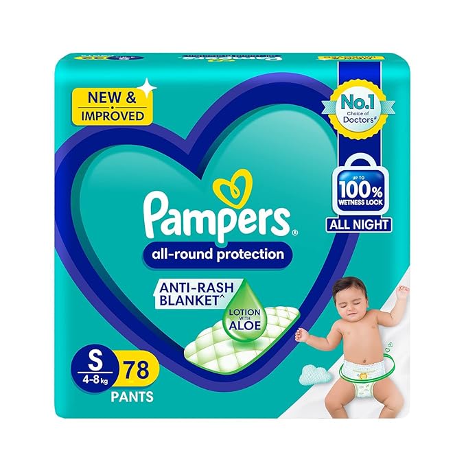 Pampers All round Protection Pants, Small size baby diapers (S), 78 Count, Anti Rash diapers, Lotion with Aloe Vera