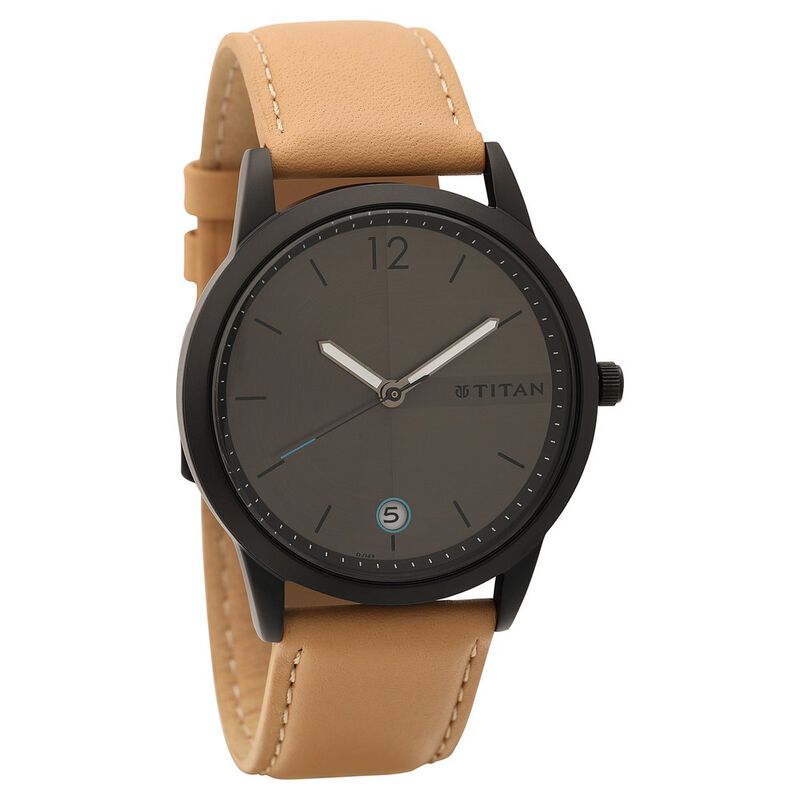 Titan Men's Timeless Style Watch: Refined Anthracite Dial and Lather Strap