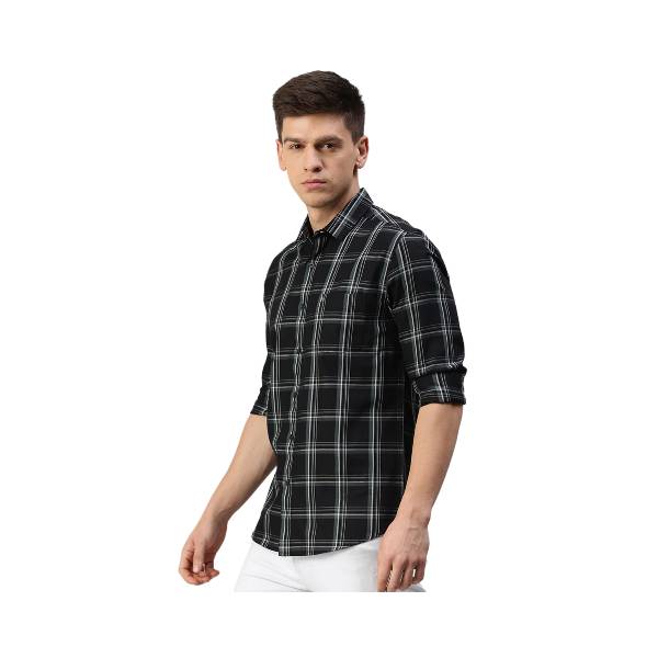 Classic Polo Men's Cotton Full Sleeve Checked Slim Fit Polo Neck Navy Color Woven Shirt | So1-160 B