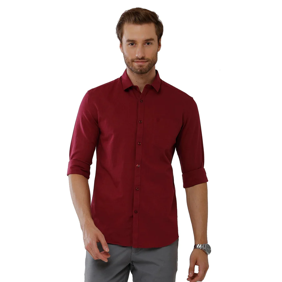 Classic Polo Mens Solid Milano Fit Full Sleeve Maroon Color Woven Shirt - Mica Maroon FS