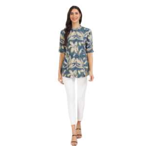 Divena Green Blue Floral Printed Rayon Top