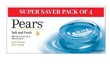 Pears Soft & Fresh Glycerine & Mint Extracts Bathing Bar, 125 g (Pack of 4)