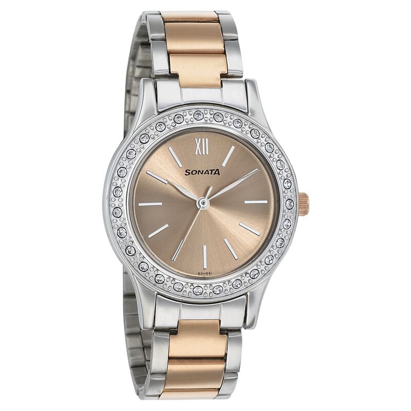 Sonata Blush Rose Gold Dial Women Watch With Stainless Steel Strap  NR8123KM01